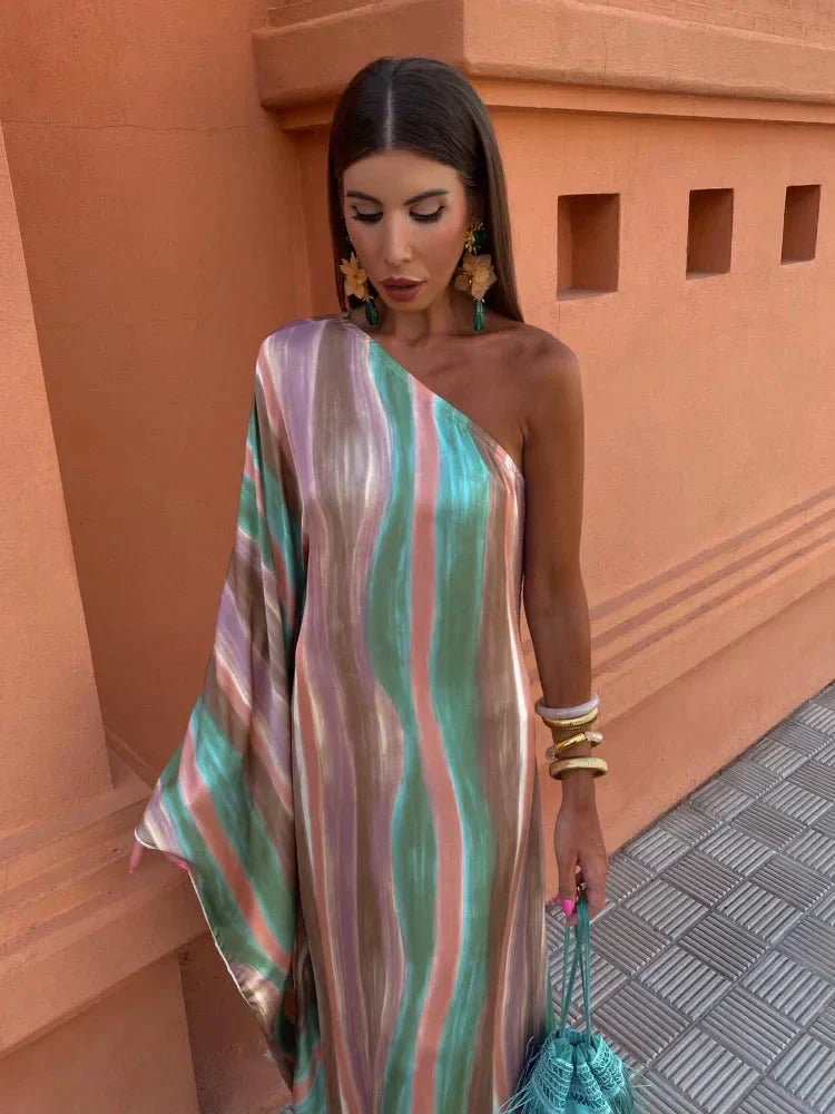 Serena | One-Shoulder Pastel Wave Maxi Dress