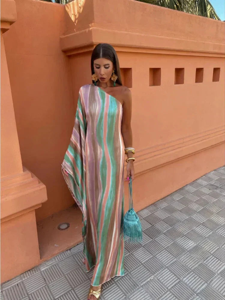 Serena | One-Shoulder Pastel Wave Maxi Dress