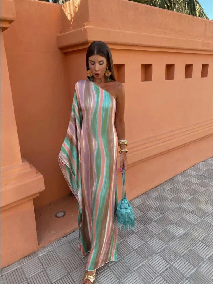 Serena | One-Shoulder Pastel Wave Maxi Dress