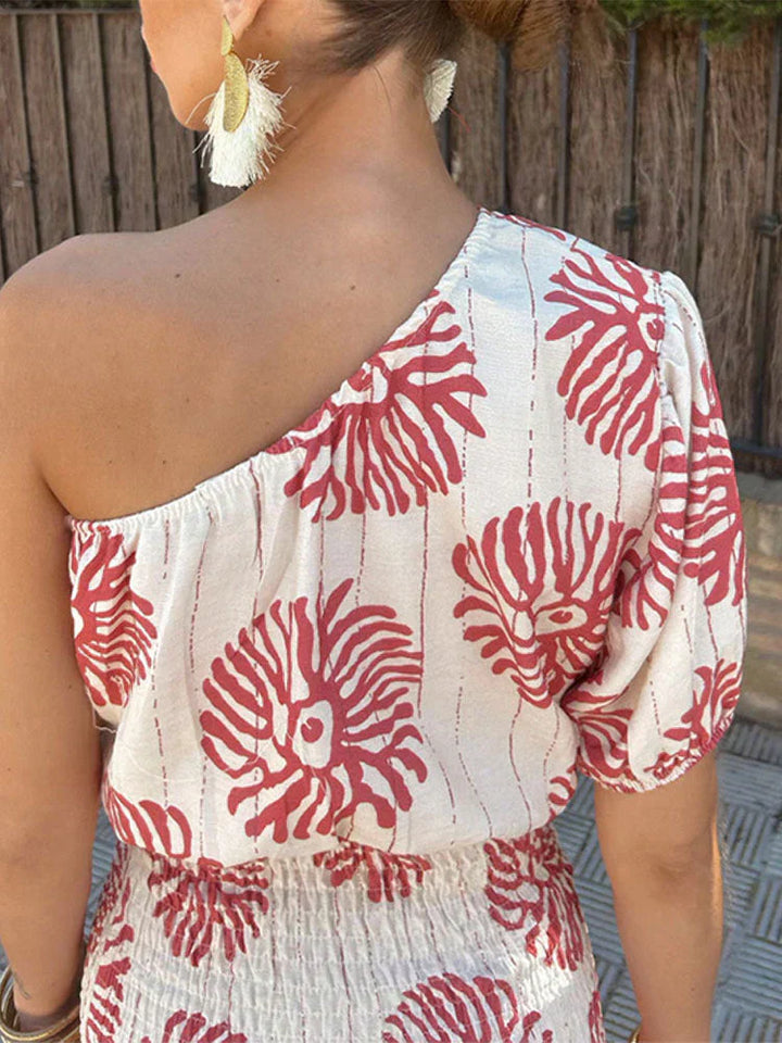 Romy | One-Shoulder Boho Smocked Mini Dress