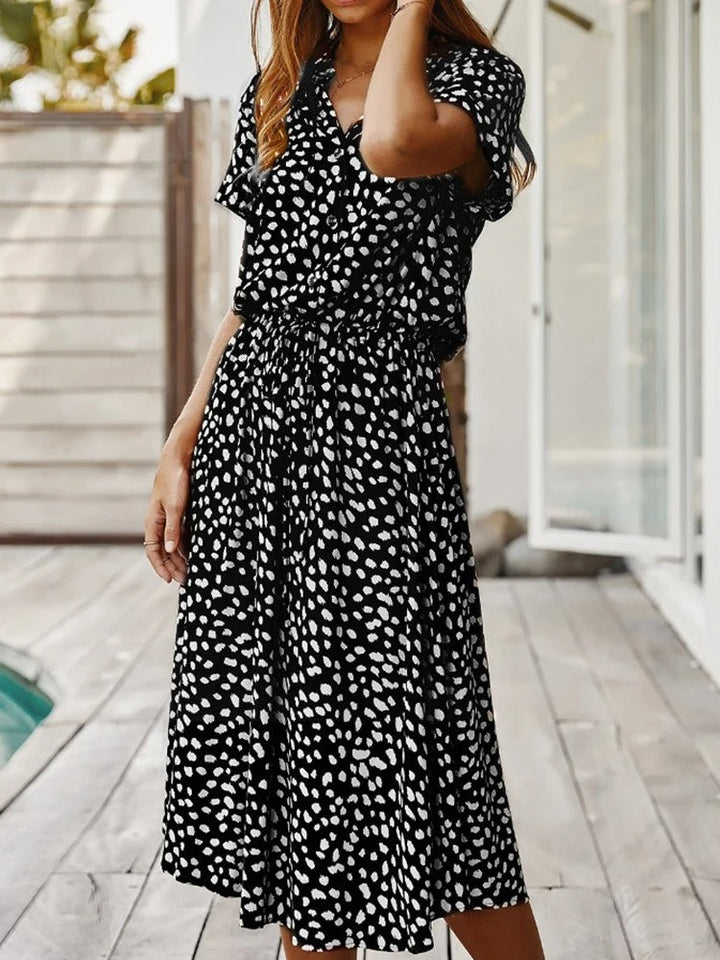 Georgia | Soft-Spotted Button-Up Midi Dress