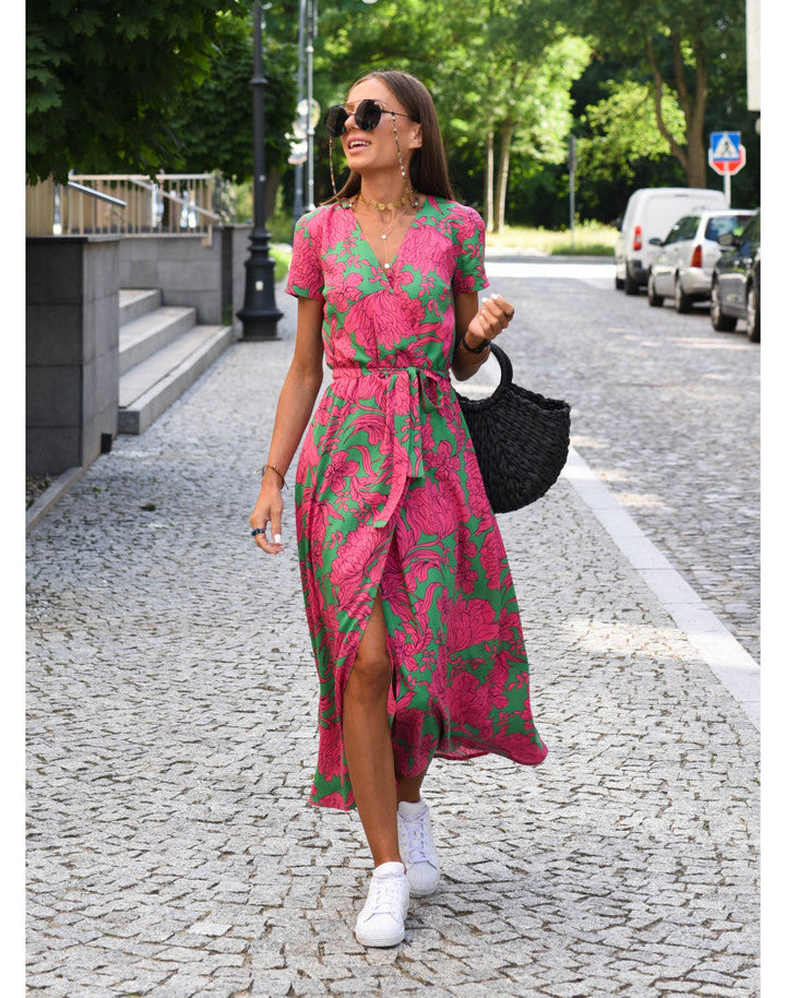 Freya | Bold Blossom Tie-Waist Midi Dress