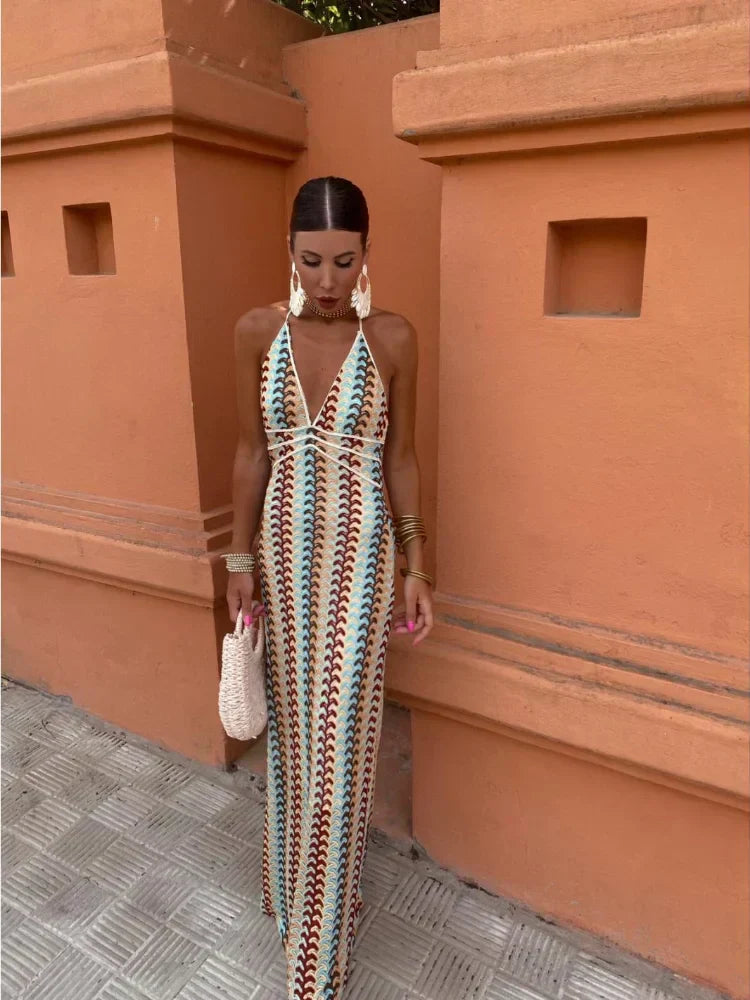 Carmen | Retro Wave Halter Maxi Dress