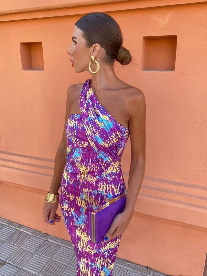 Amber | Geometric One-Shoulder Fitted Dress