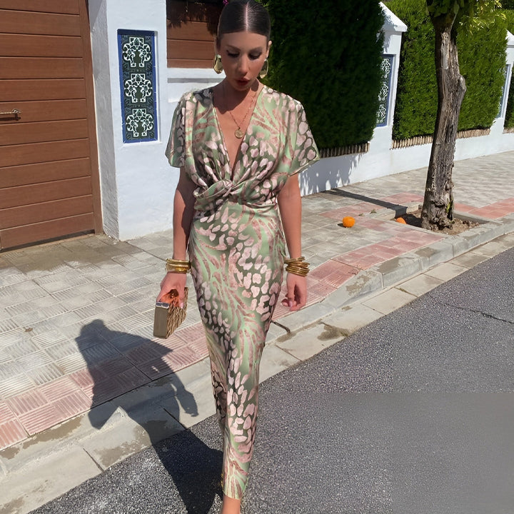 Alessia | Soft Satin Twist Midi Dress