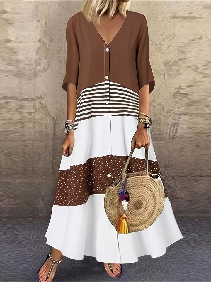 Paige | V-Neck Button-Front Panel Maxi Dress