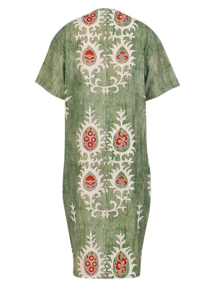 Edith | Boho Olive Embroidered Midi Dress