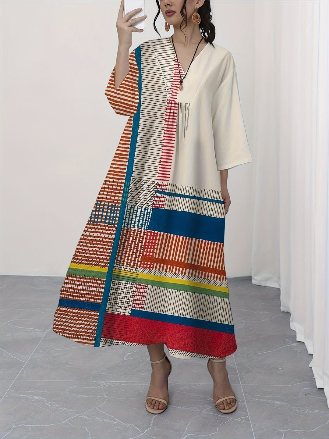 Rowena | Artisan Patchwork Striped Maxi Dress