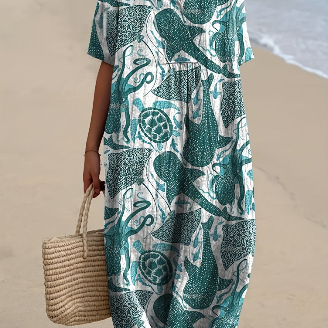 Nerissa | Ocean Life Print Relaxed Midi Dress