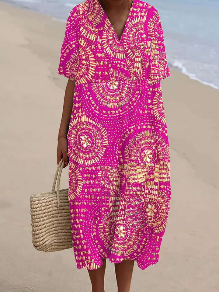 Talia | Radiant Fuchsia Tribal Midi Dress