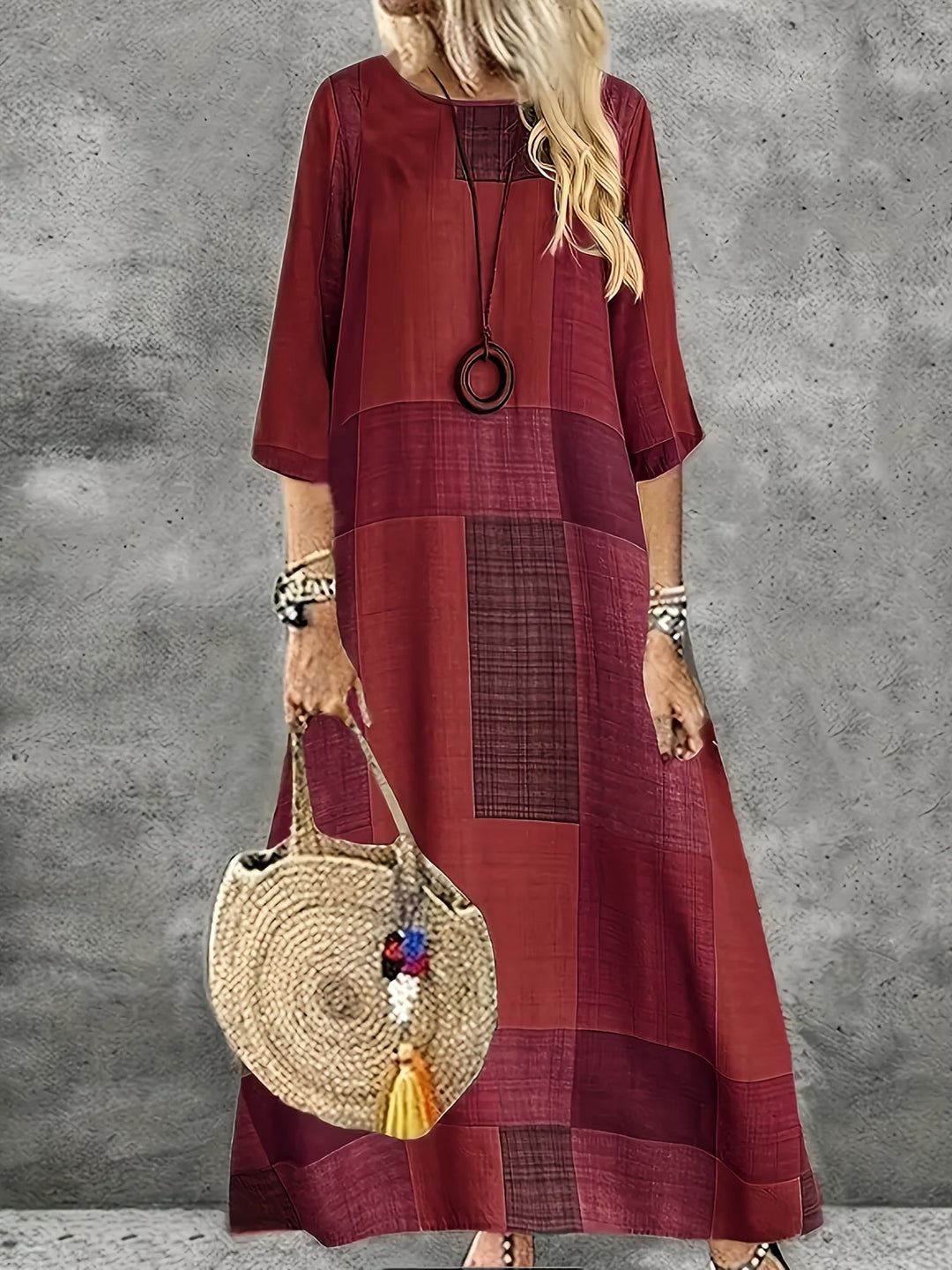 Ivy | Relaxed Fit Green Patchwork Maxi Dress