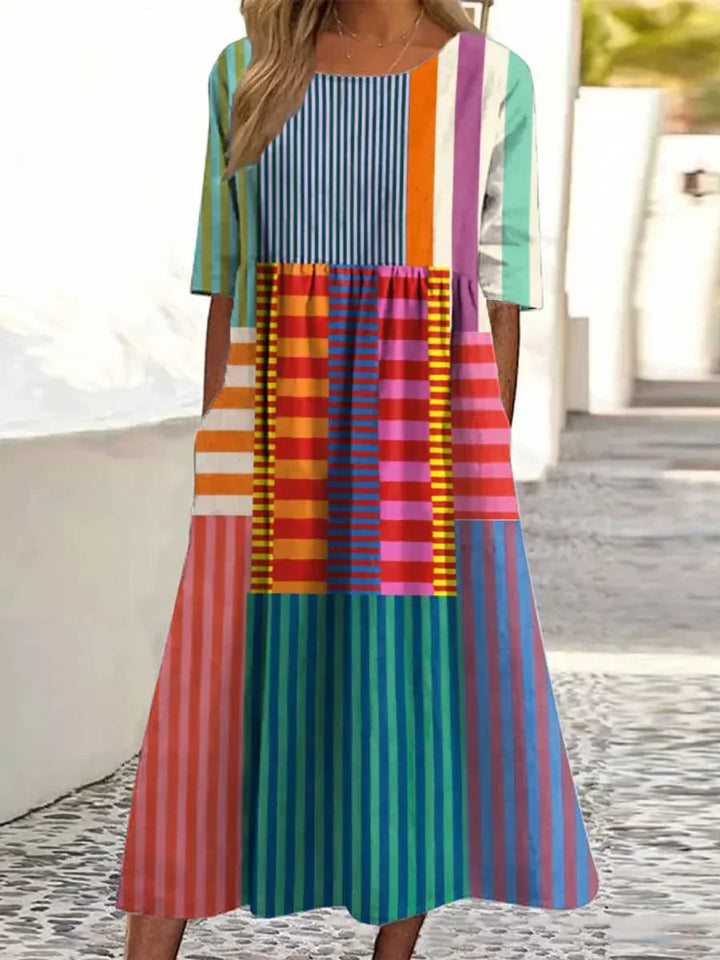 Cleo | Bold Striped Patch Maxi Dress