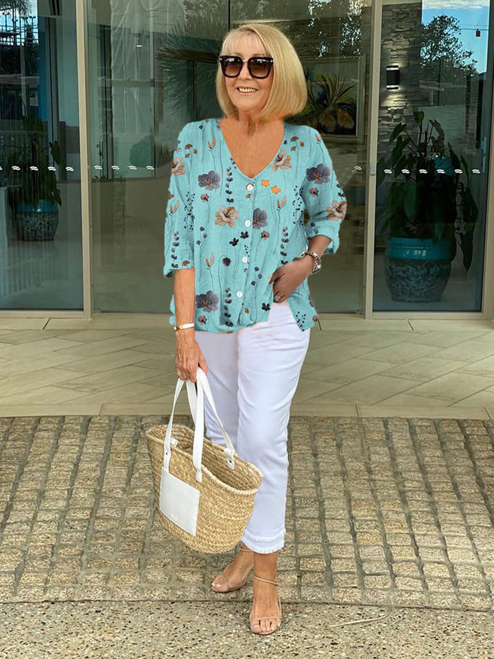 Melanie | Breezy Floral Button-Up Blouse