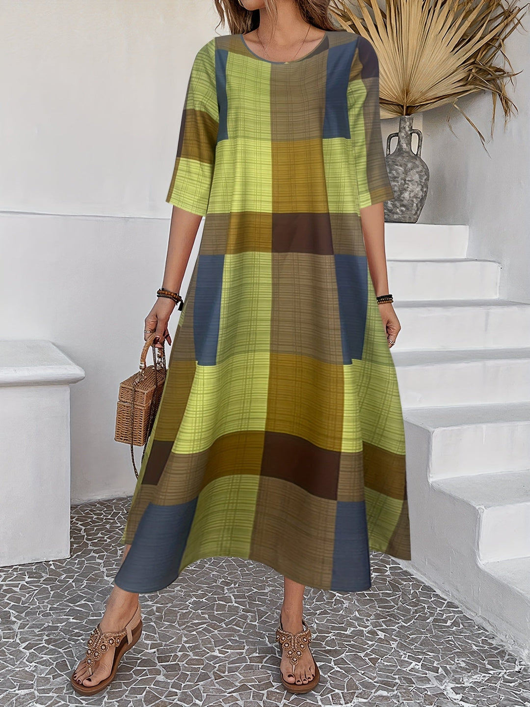 Ivy | Relaxed Fit Green Patchwork Maxi Dress