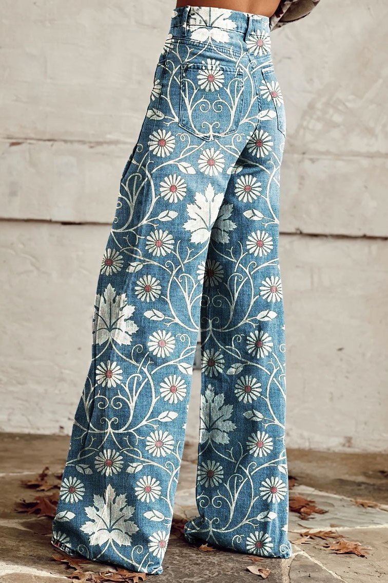 Daisy | Vintage Floral Embroidered Wide-Leg pants