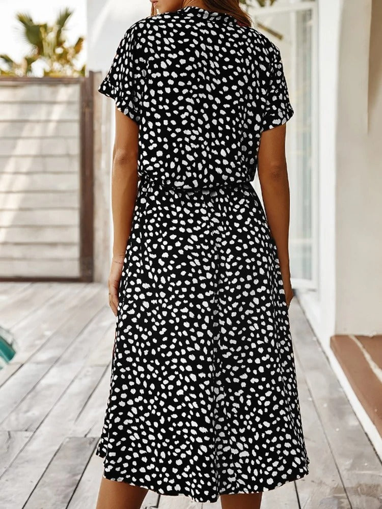 Georgia | Soft-Spotted Button-Up Midi Dress