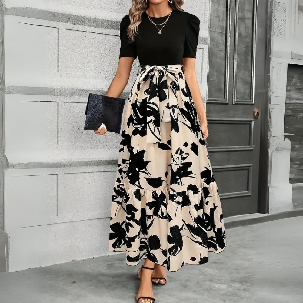 Vivienne | Elegant Contrast Floral Maxi Dress