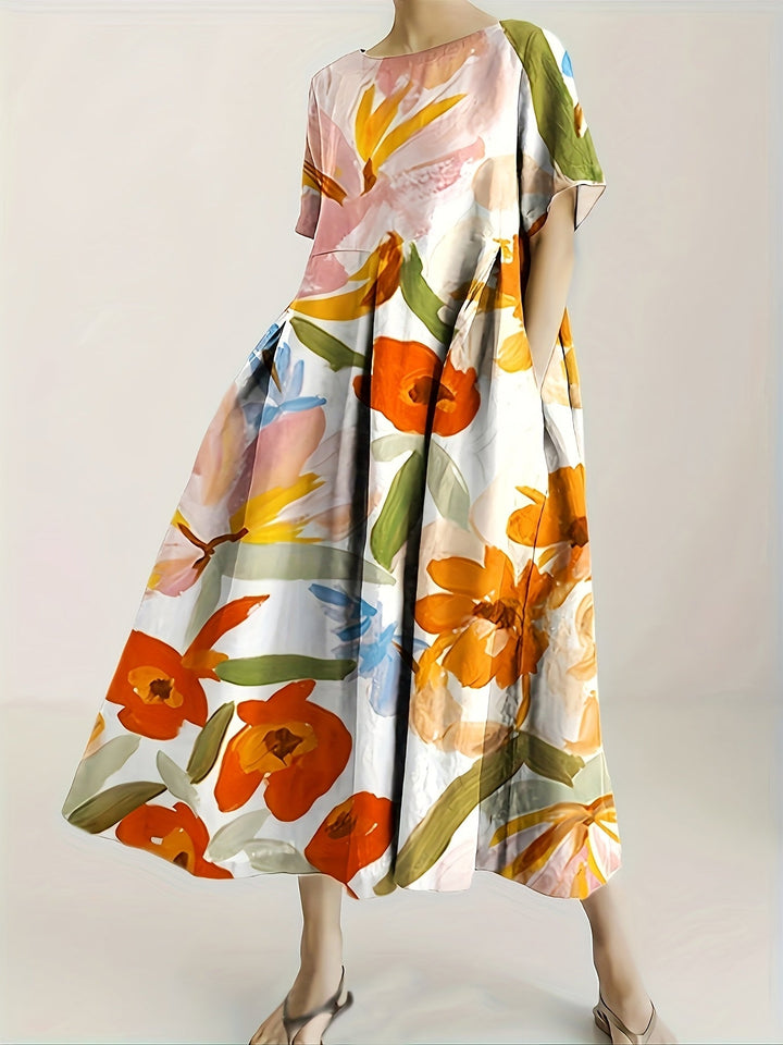 Amelia | Blooming Brushstroke Midi Dress