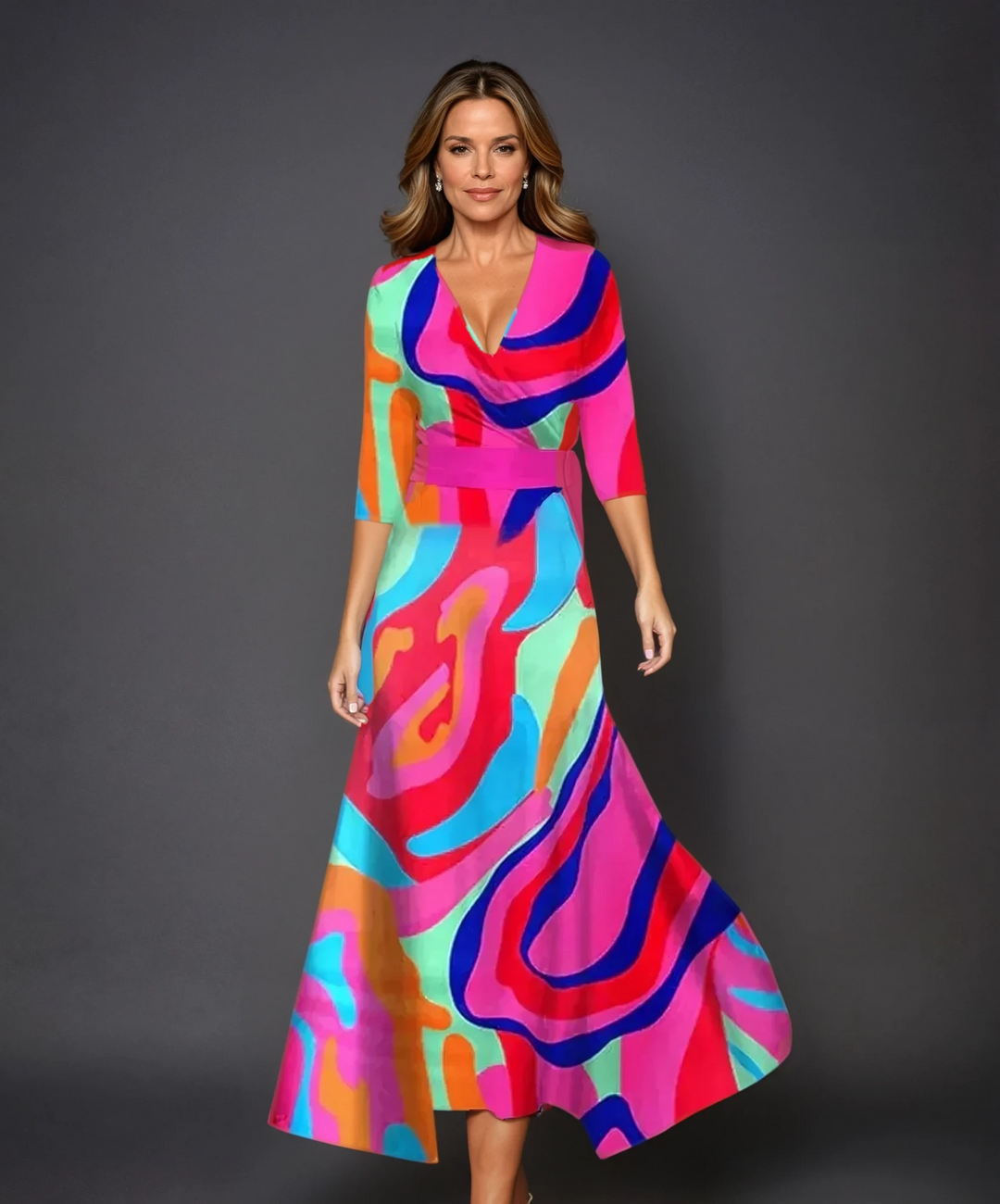 Jasmine | Colourflow V-Neck Artistic Maxi Dress