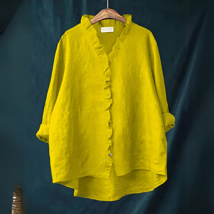 Savannah | Ruffled Button-Front Linen Blouse